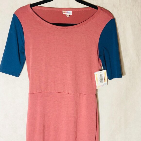 LuLaRoe Julia dress short sleeve pink & blue polyester blend size xs new READ - Picture 3 of 11